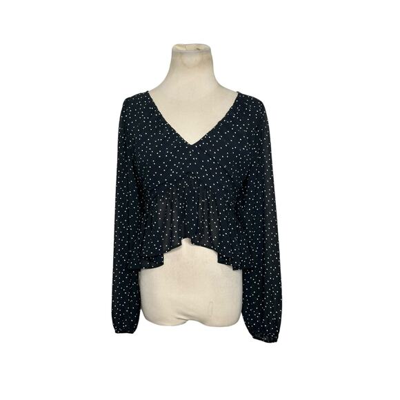 H&M black white polka dots long sleeves crop blouse size Small - Picture 11 of 11